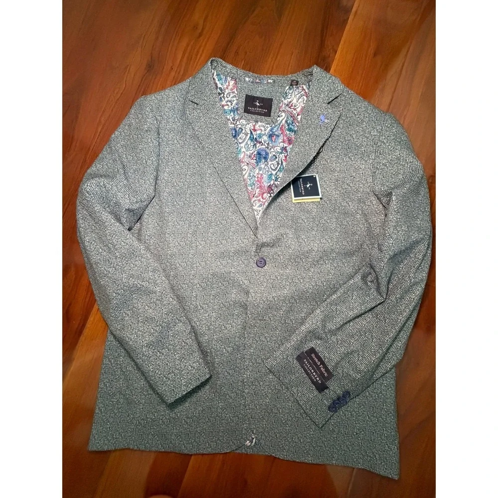 NWT Tailorbyrd Blazer 44R Green Plaid Jacket Two Button Coat Men Sports Coat
